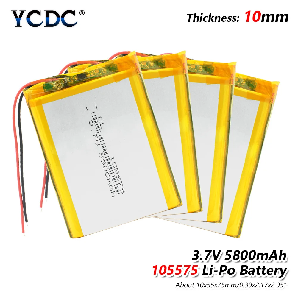 

1/2/4Pcs 105575 3.7 V lithium polymer Rechargeable battery 5800 mah DIY mobile emergency power charging treasure Li-Po battery