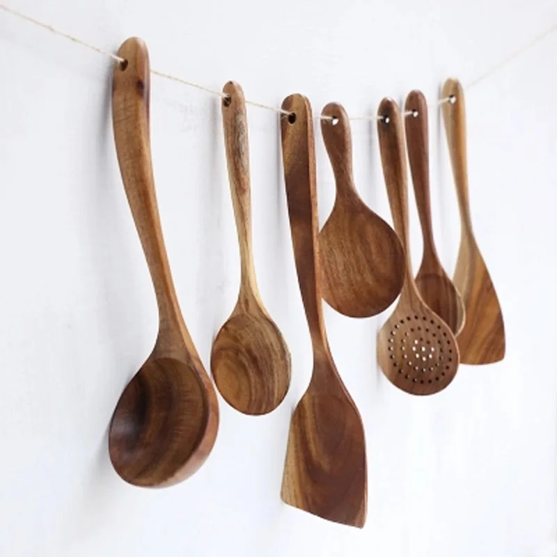 Thailand teak Natural Wood Craft Tableware Spoon Ladle Long Rice Soup Skimmer Cooking Spoons Scoop Handmade Kitchen Tool - Image 4