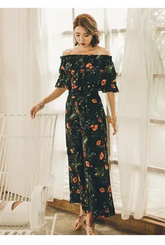 

Women Beach Jumpsuit Floral Print off the Shoulder Women One Piece Wide Leg Jumpsuit
