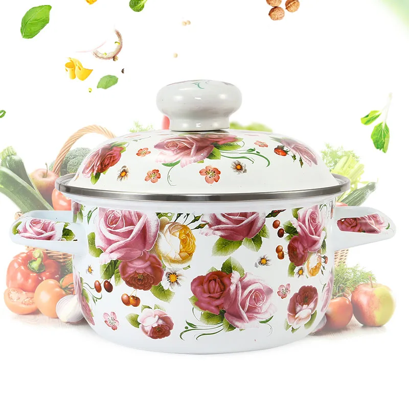 

18CM two-ear enamel pot household thickened soup pot stew pot gas induction cooker general purpose cooker