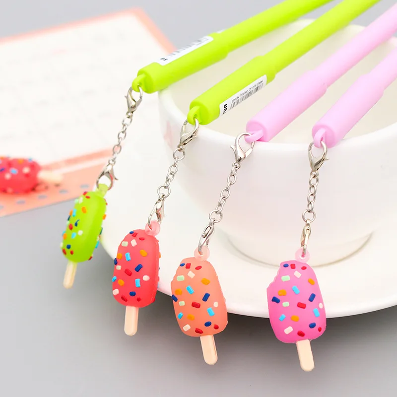 

2 Pcs 0.5mm Pendant Pens Cute Ice Cream Pendant Gel Pen Kawaii Stationery Pens Creative Gift Office School Supplies