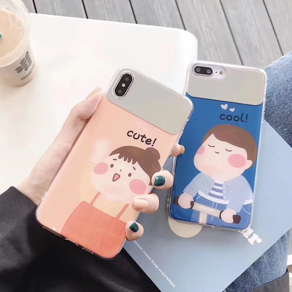 

Mirror lover boy girl makeup mirror soft shell For iPhone Protect shell Case for iphone 6 7 8 pule X xR XsMAX