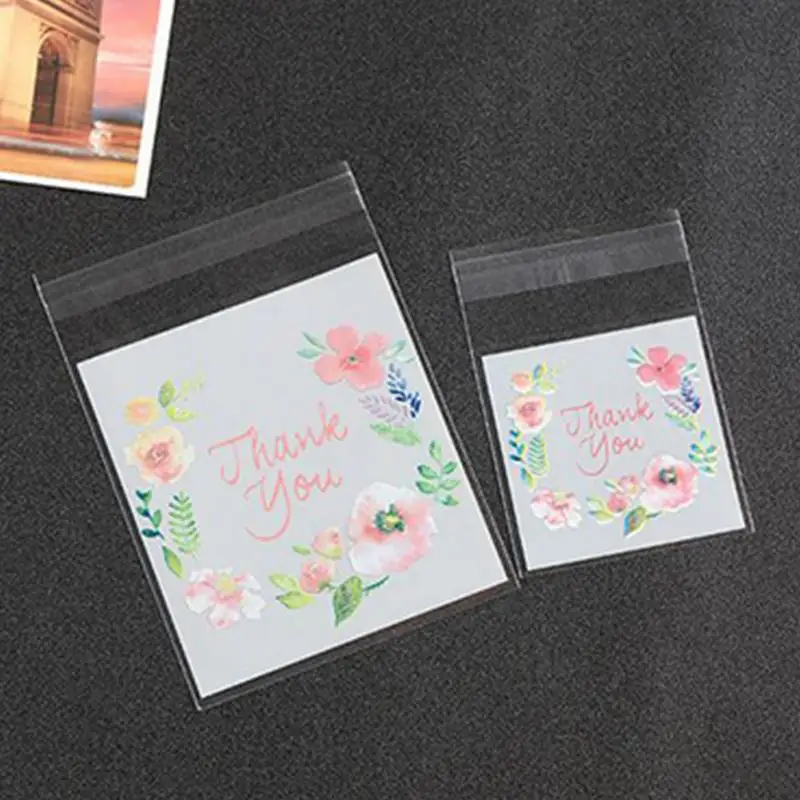 100 шт Пластиковые Упаковочные пакеты с цветочным узором самоклеющиеся конфеты печенье подарок образец посылка мешок