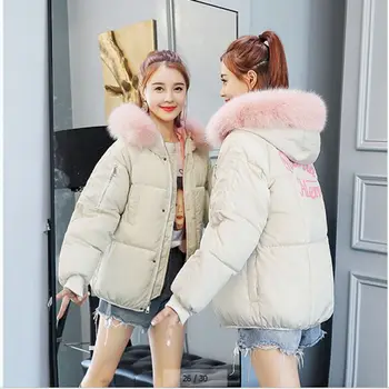 

b2018 short cotton-padded jacket Fashion winter jacket women Loose fur collar coat women thick Womens Outerwear Parkas for Women