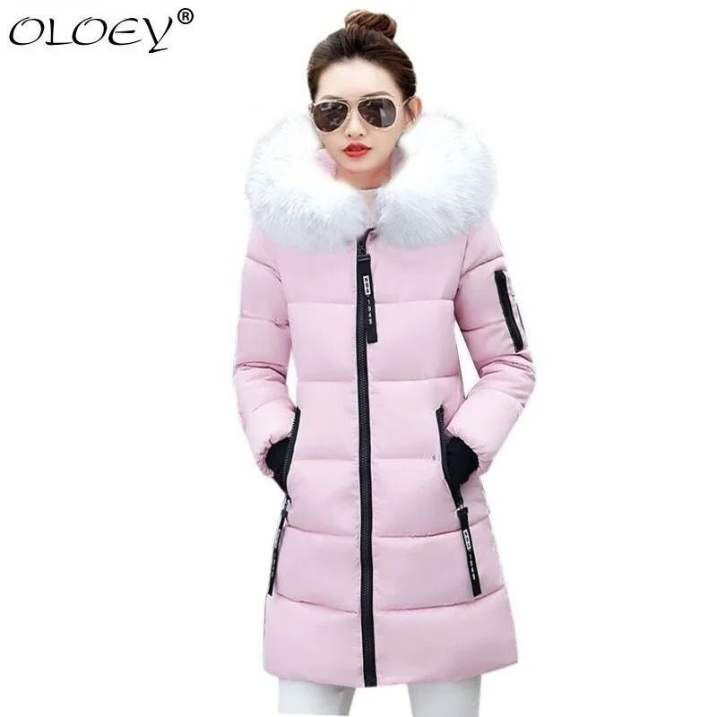 Fake Fox Fur Winter Collar Jacket Women Parka Coat Plus Size Female Long Warm Hooded Snow Wear Wadded Padded Lady | Женская одежда