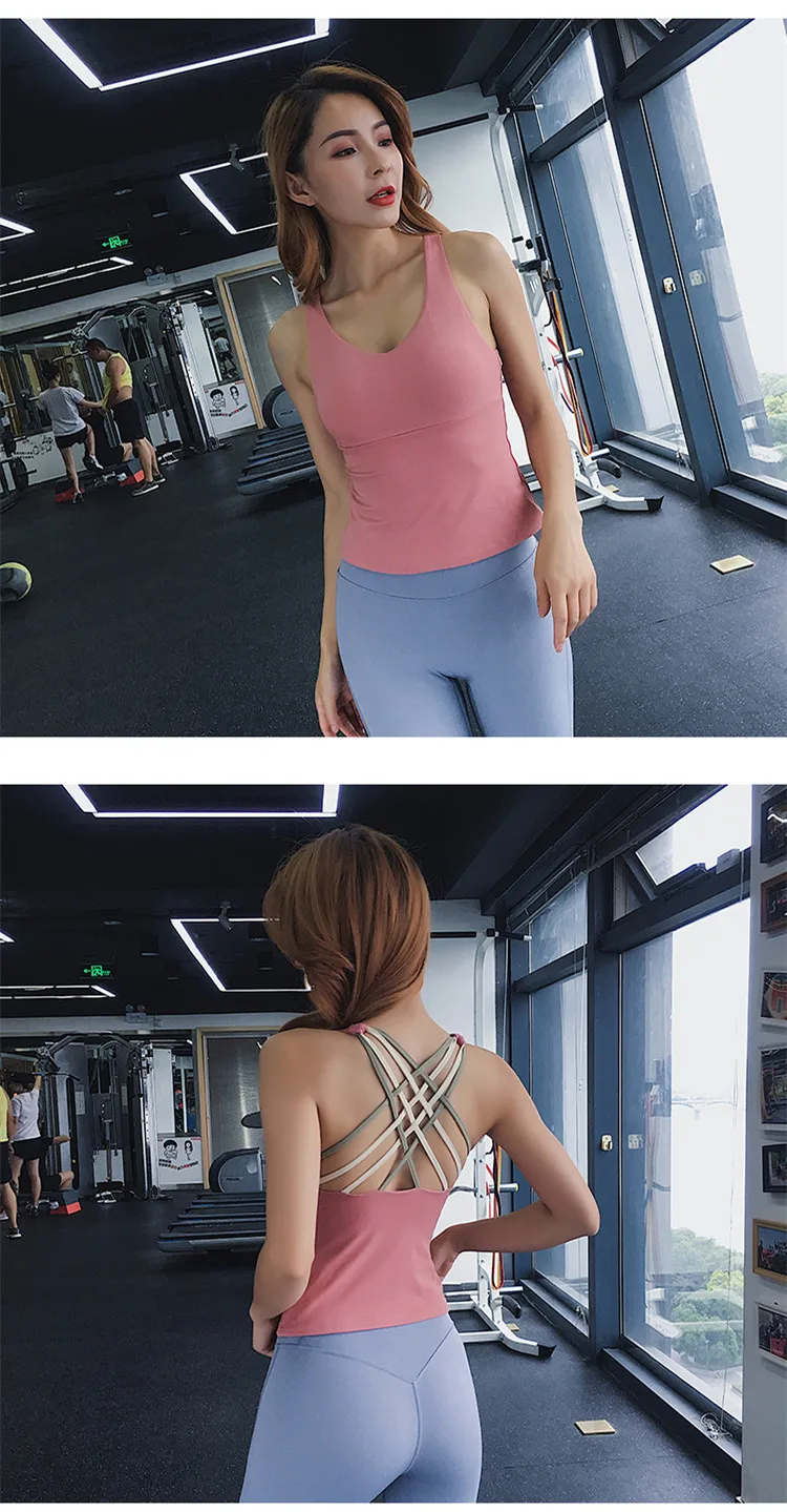 New Sexy Women Chest pad Sleeveless Sports Vest Women Running Fitness Vest Quick-Drying Breathable Yoga Top Sports Shirt