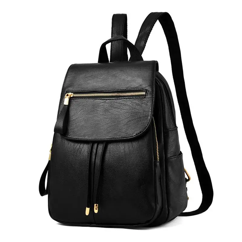 Simple Style Backpack Women PU Leather Backpacks For Teenage Girls School Bags Vintage Solid Zipper Shoulder