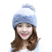 Новая горячая русская зимняя вязаная меховая женская шапка из натурального меха кролика рекс