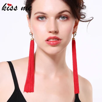 

KISS ME Women Tassel Earrings Bohemian Fashion Red Black Long Drop Earrings Ethnic Jewelry