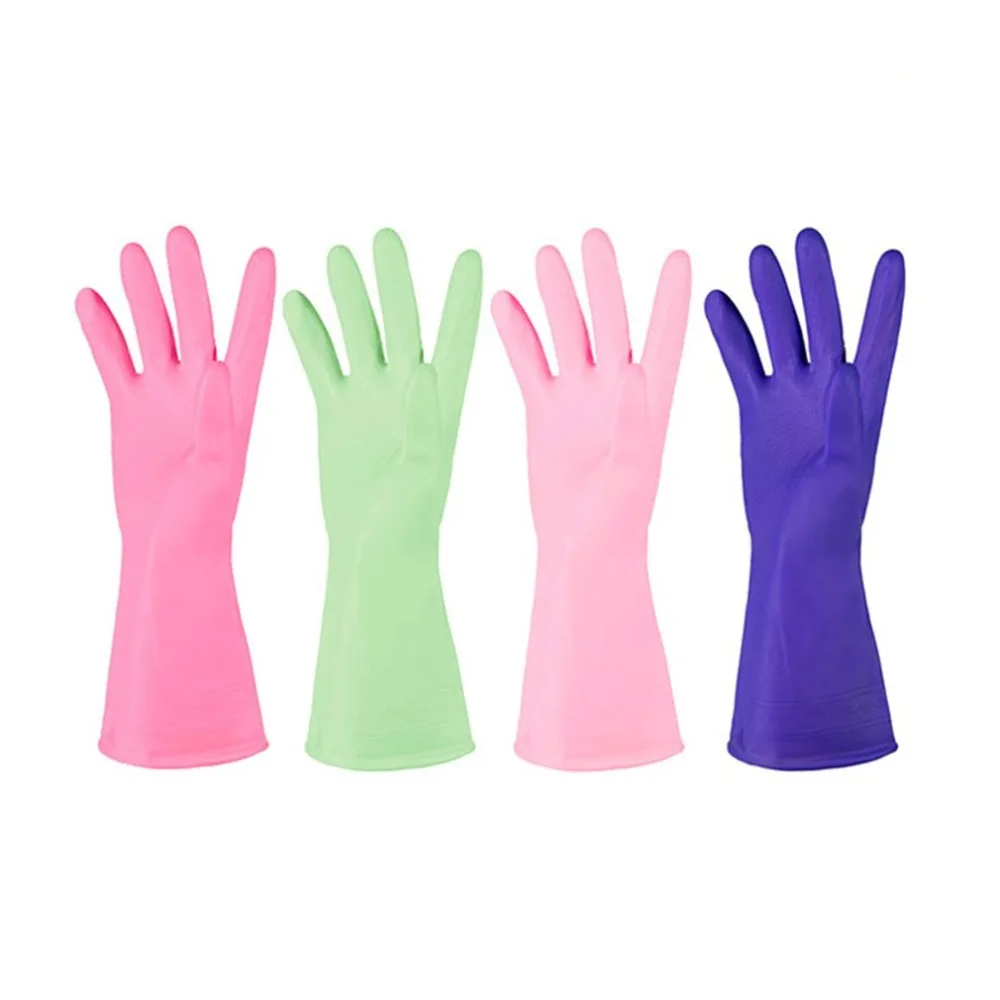 

1 Pair Household Kitchen Dish Washing Gloves Laundry Gloves Long Thick Waterproof Plus Velvet Rubber Gloves