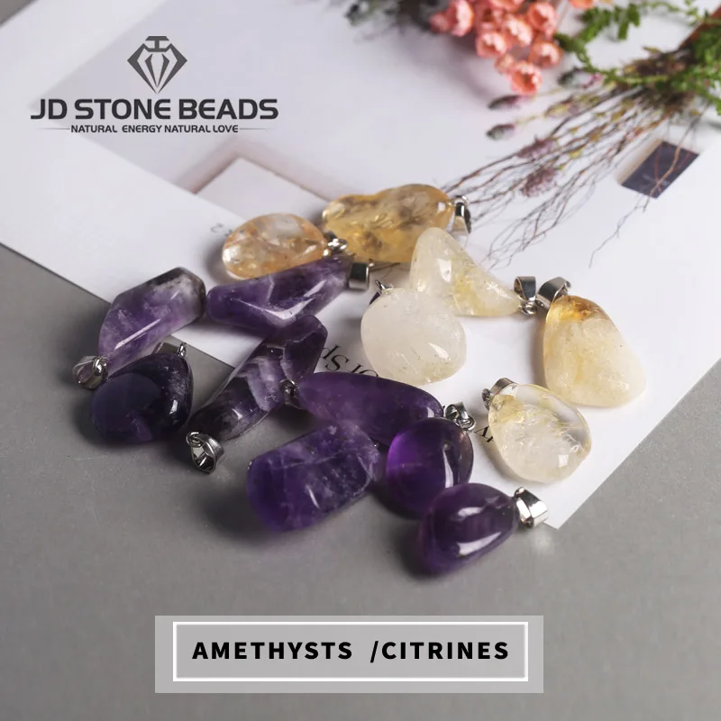 

Free Shipping Energy Pure Natural Amethysts /Citrines Pendants Jewelry DIY Accessory GEM Stone