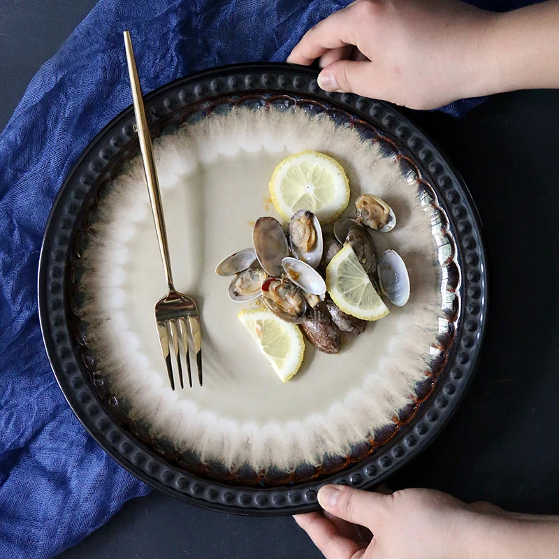 

European Style Retro Dinner Plates High End Restaurant Dinnerware 10 Inch Food Dishes Ceramic Fruit Tray Home Salad Steak Dish