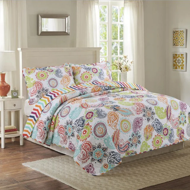 Us 94 63 48 Off Fl Bedspread Pillow Cases Queen King Size Colourful Coverlet Set Thick Bed Cover Plant Quilt 100 Cotton Blanket 230cmx250cm In