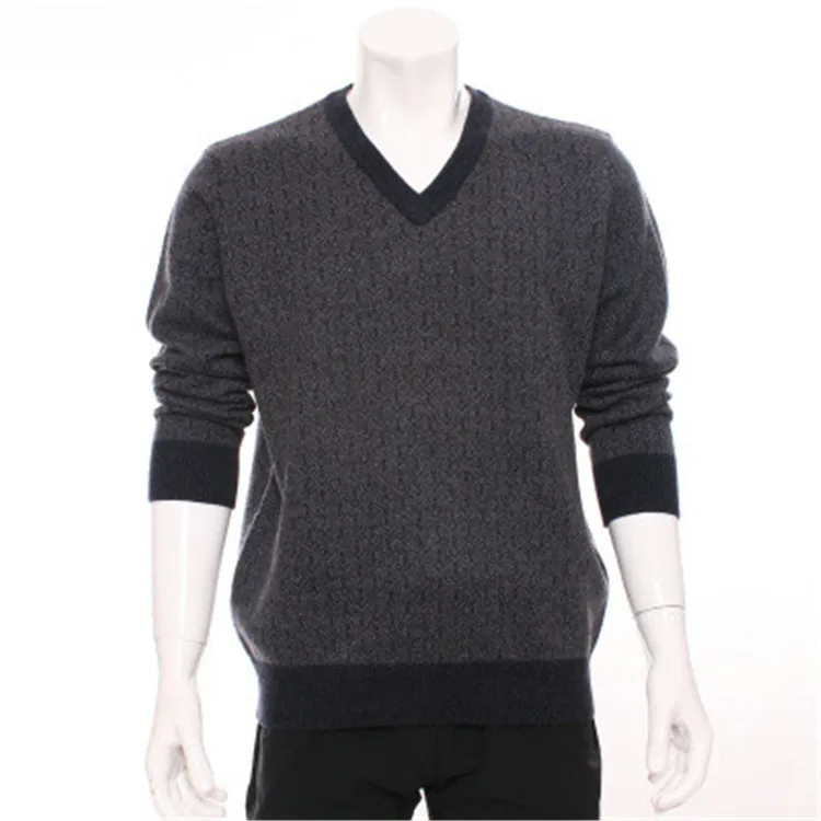  new arrival 100%goat cashmere v-neck knit men fashion dark argyle thick pullover sweater H-straight