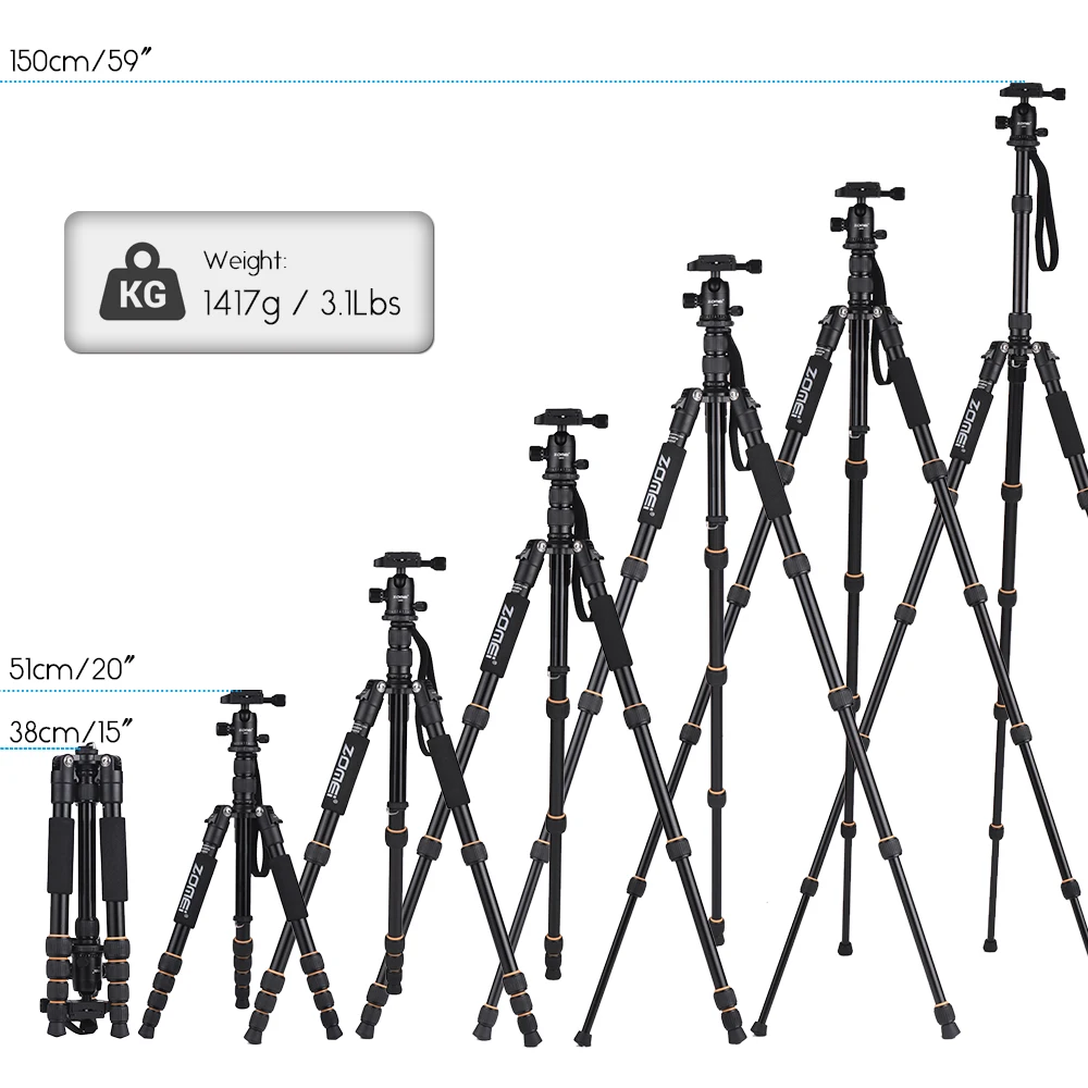 Штатив ZOMEI Q100 Q111 Q555 Q666 Q666C для путешествий, портативный штатив для камеры Canon, Nikon, sony, DSLR, профессиональный штатив для камеры