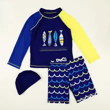 От 2 до 10 лет, детский купальный костюм, детский пляжный купальный костюм для мальчиков, 3 предмета, с длинным рукавом для защиты от солнца, Быстросохнущий купальник