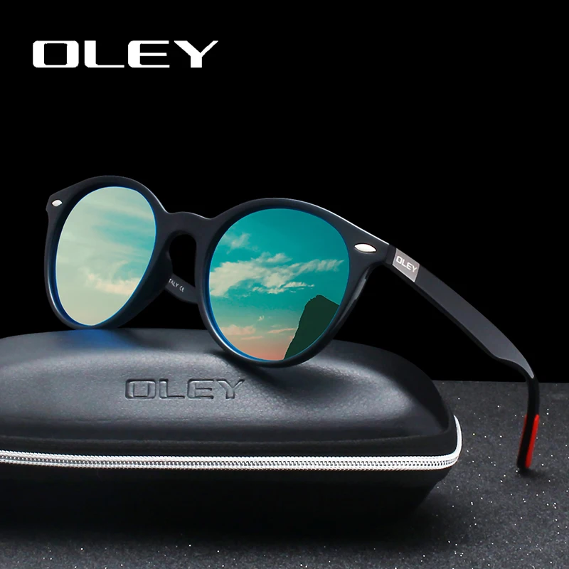

OLEY Brand Men Women Classic Retro Rivet Polarized Sunglasses Fashion circular design 100% UV400 Protection Accept custom logo