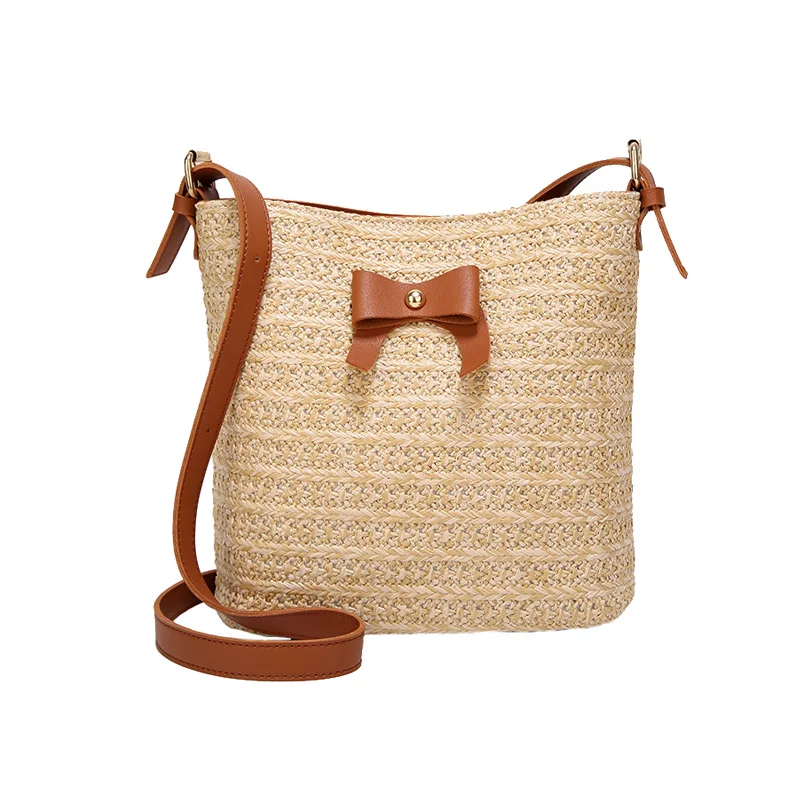 Women Summer Bow Straw Bags INS Popular Female Travel Beach Handbag Lady Large Knit Shoulder Bag Holiday Casual Crossbody SS3295 (3)
