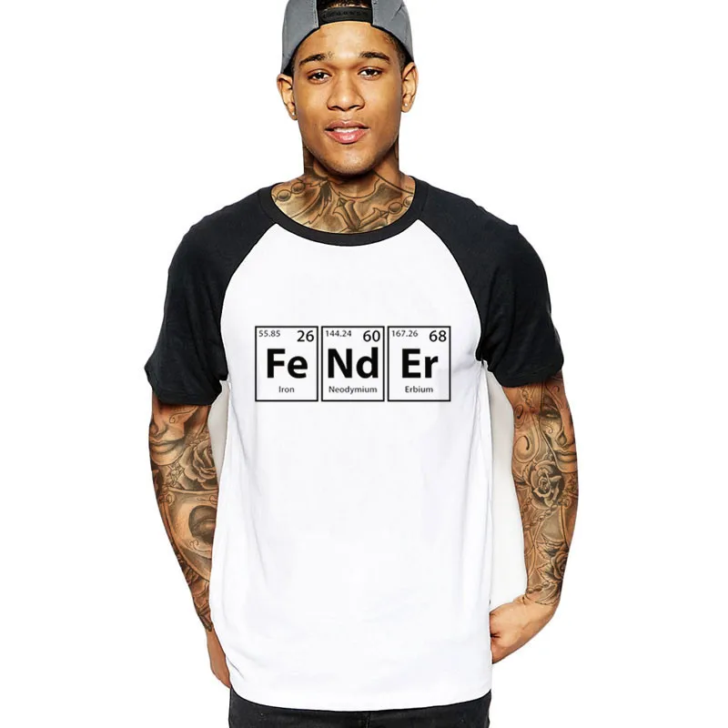 

New Design Summer Guitar Brand Fender t shirt Men Fender Periodic Elements Spelling band music Top rock T-shirt High male tshirt