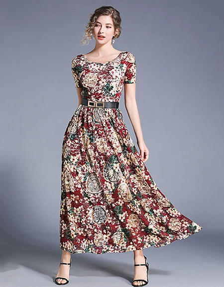 3XL, женские летние платья с цветочным рисунком, женское Элегантное Длинное Платье макси с коротким рукавом, кружевное платье размера плюс, vestidos, женское платье с поясом