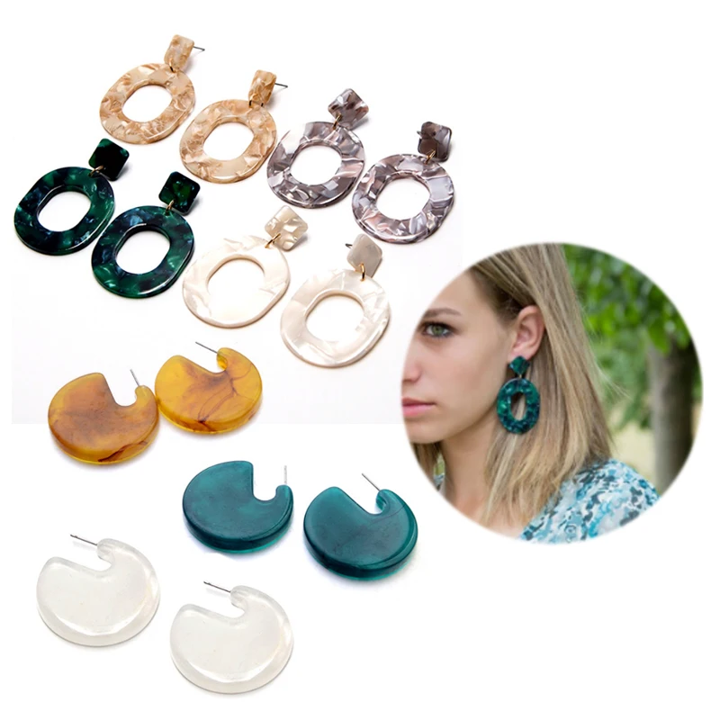 

LNRRABC 2018 NEW Acrylic Resin Earrings For Women Geometry Big Circle Earrings Fashion Jewelry