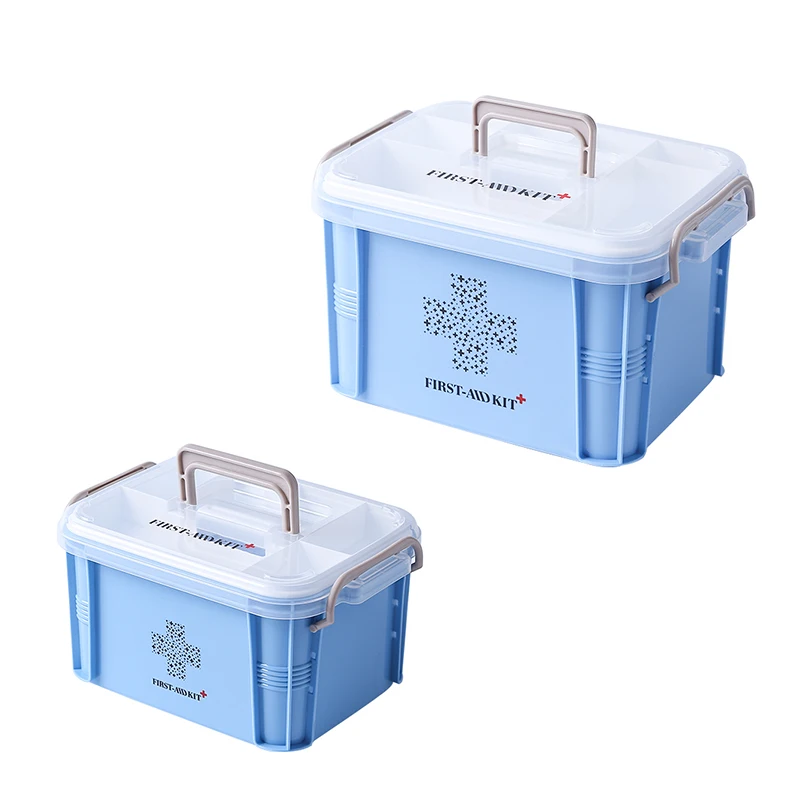 Медицинские коробки, аптечка, коробка, пластиковая коробка для хранения, контейнер, многослойный органайзер для хранения, медицинская коробка, для домашнего хранения лекарств - Цвет: Blue S and L