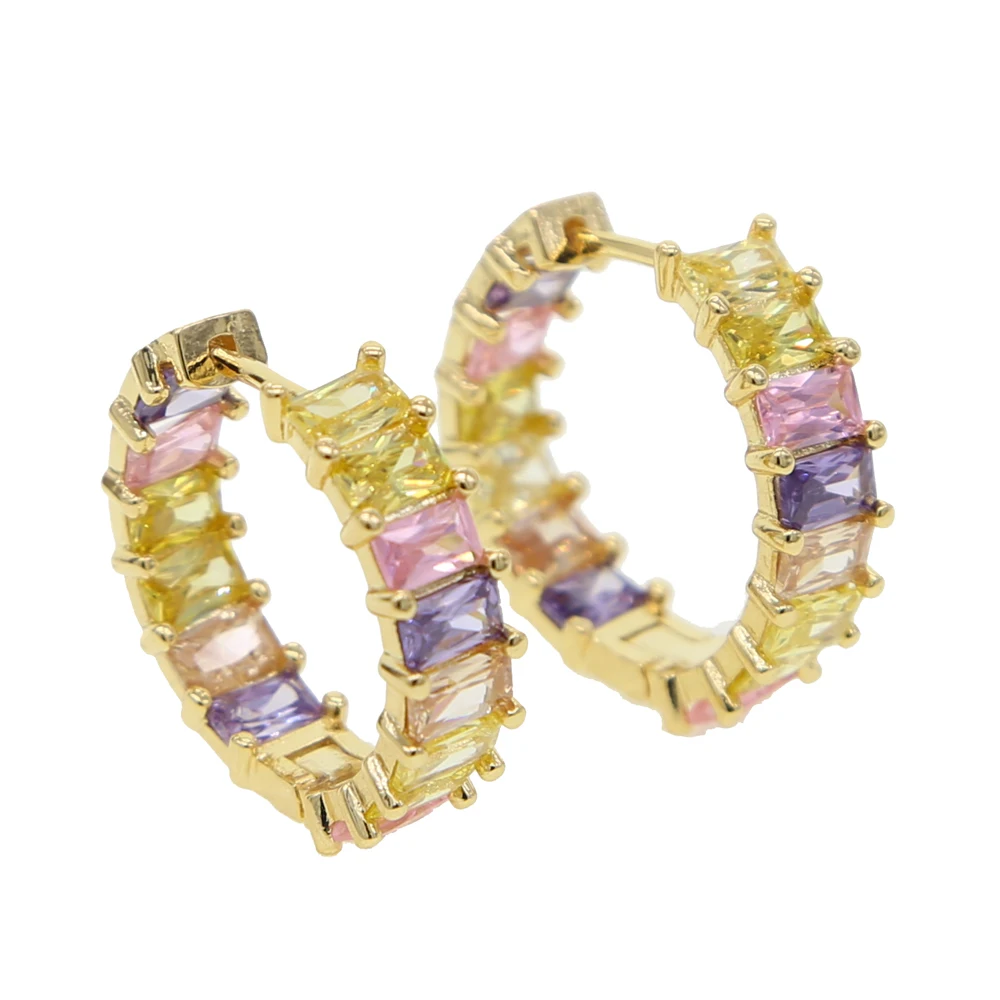 

colorful cz paved wide band hoop earring with rainbow stone paved shiny color wedding earring for wedding earring jewelry