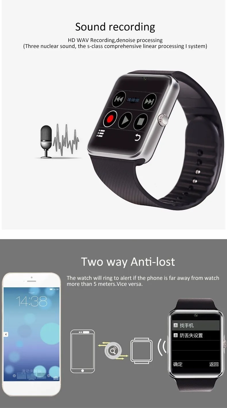 Умные часы с Bluetooth GT08, умные часы для iphone 8 Plus X samsung S9 Note 9, Xiaomi, смартфоны на Android, Reloj Inteligente