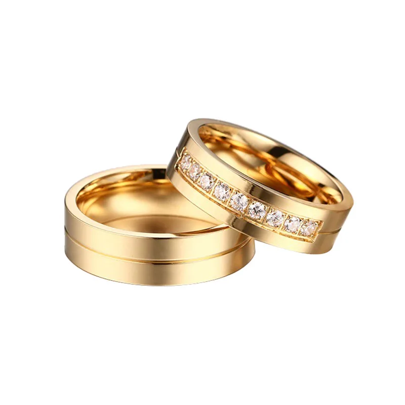 Hot 1Pc Charming Delicate Titanium Steel Crystal Golden Men/Women Boys/Girls Couples Ring Engagement Rings Fashion