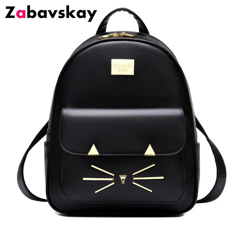 

Cat bag Students school backpack for teenagers girls Back Pack School Backpacks Pu Leather Shoulder kitty Travel bags DJZ281