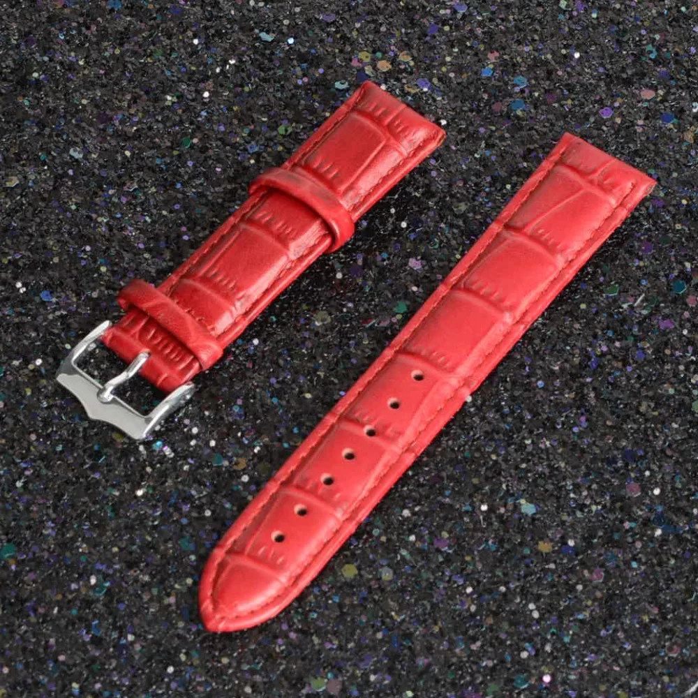 

20mm Leather Replacement Watch Band Strap Watchband Red waterproof anti-sweat Watchband