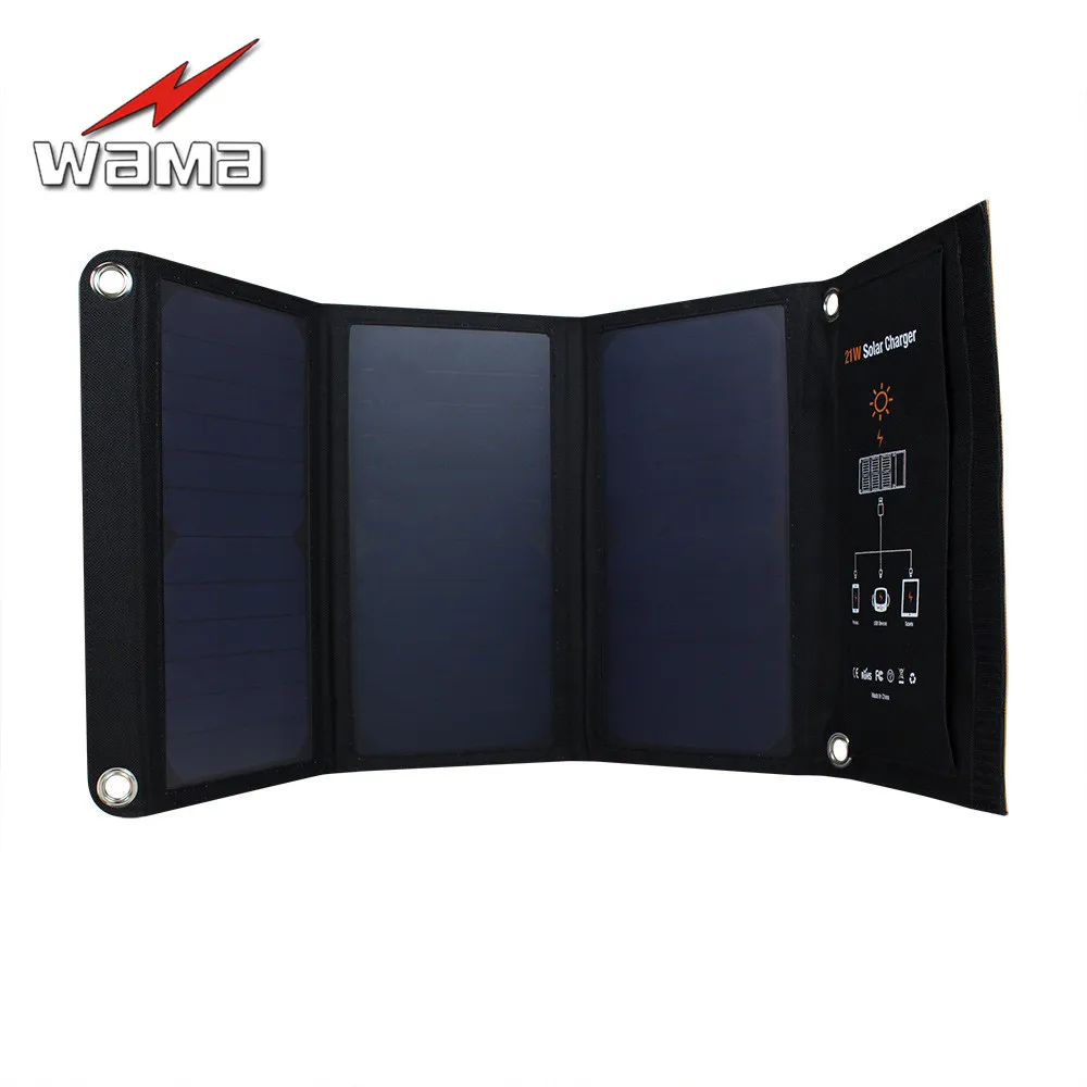1x Wama 21W PET зарядное устройство с солнечными панелями для мобильных телефонов 18650