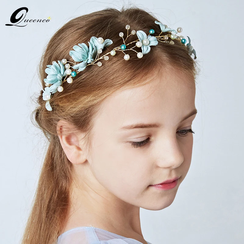 Light Blue Flower Headband Pearl Princess Hairband Wedding ...