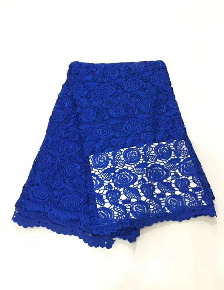 

5Y/pc Beautiful royal blue rose flowers design african water soluble lace embroidery french mesh cord lace for clothes RW16-5