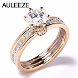 AULEEZE 1.5CT Moissanites Обручение кольцо Твердые 14 K цвет: желтый, белый золотые кольца для женщин искусственный бриллиант обручальное кольцо