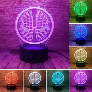 

Marvel Deadpool Figuras LOGO Model 3D Illusion LED Nightlight 7 Colors Change Light Wade Winston Wilson Mask Figure Toys