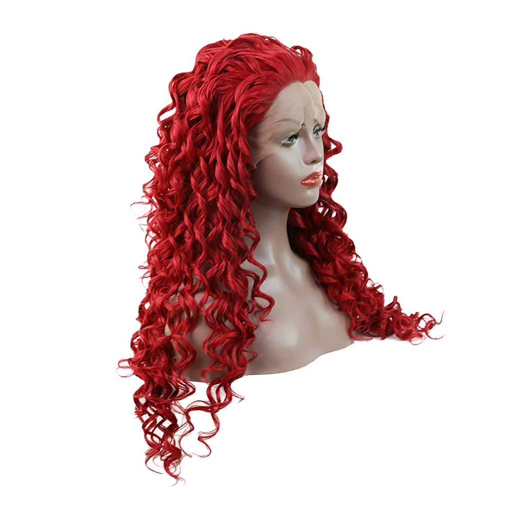

20 Inch Lace Front Long Curly Full Wig Heat Resistant Synthetic Hair Wigs Red