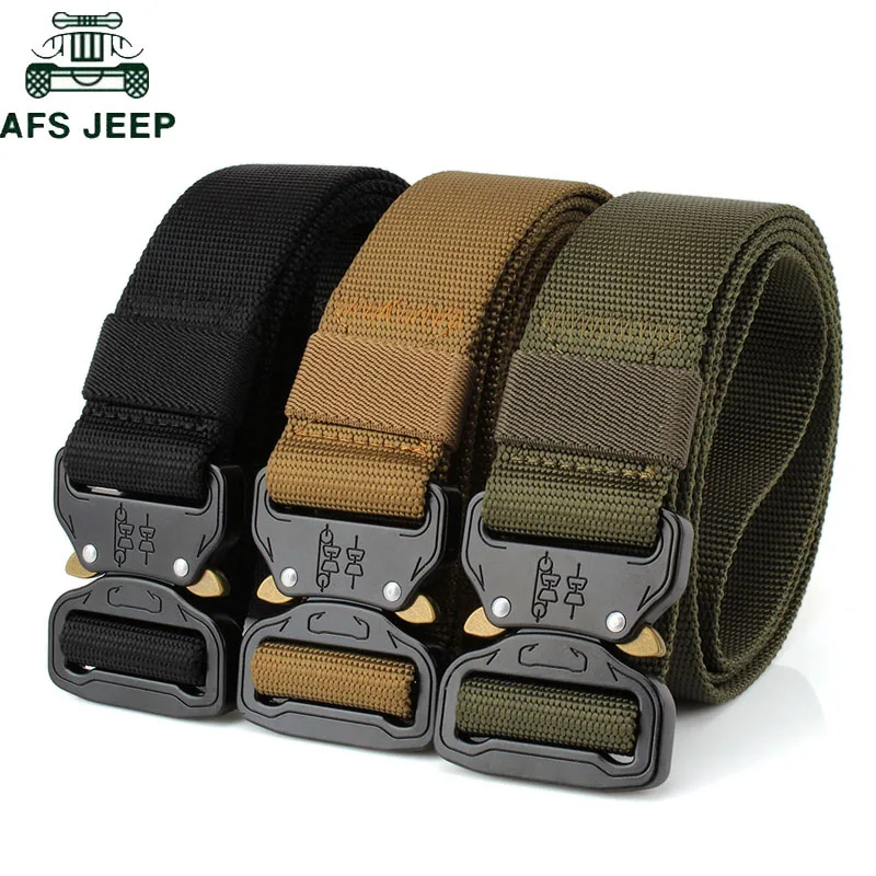 

AFS Jeep Military Combat Tactical Belt Men Adjustable Nylon Heavy Duty Tactical Waist Belts with Metal Buckle Cinturon Hombre