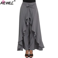 ADEWEL 2019 Elegant Culotte Black Gray Chic Chiffon Women Maxi Skirt & Pants Tie Waist Ruffle Skirted Palazzo Pants Solid XXL ADEWEL 2019 Elegant Culotte Black Gray Chic Chiffon Women Maxi Skirt & Pants Tie Waist Ruffle Skirted Palazzo Pants Solid XXL