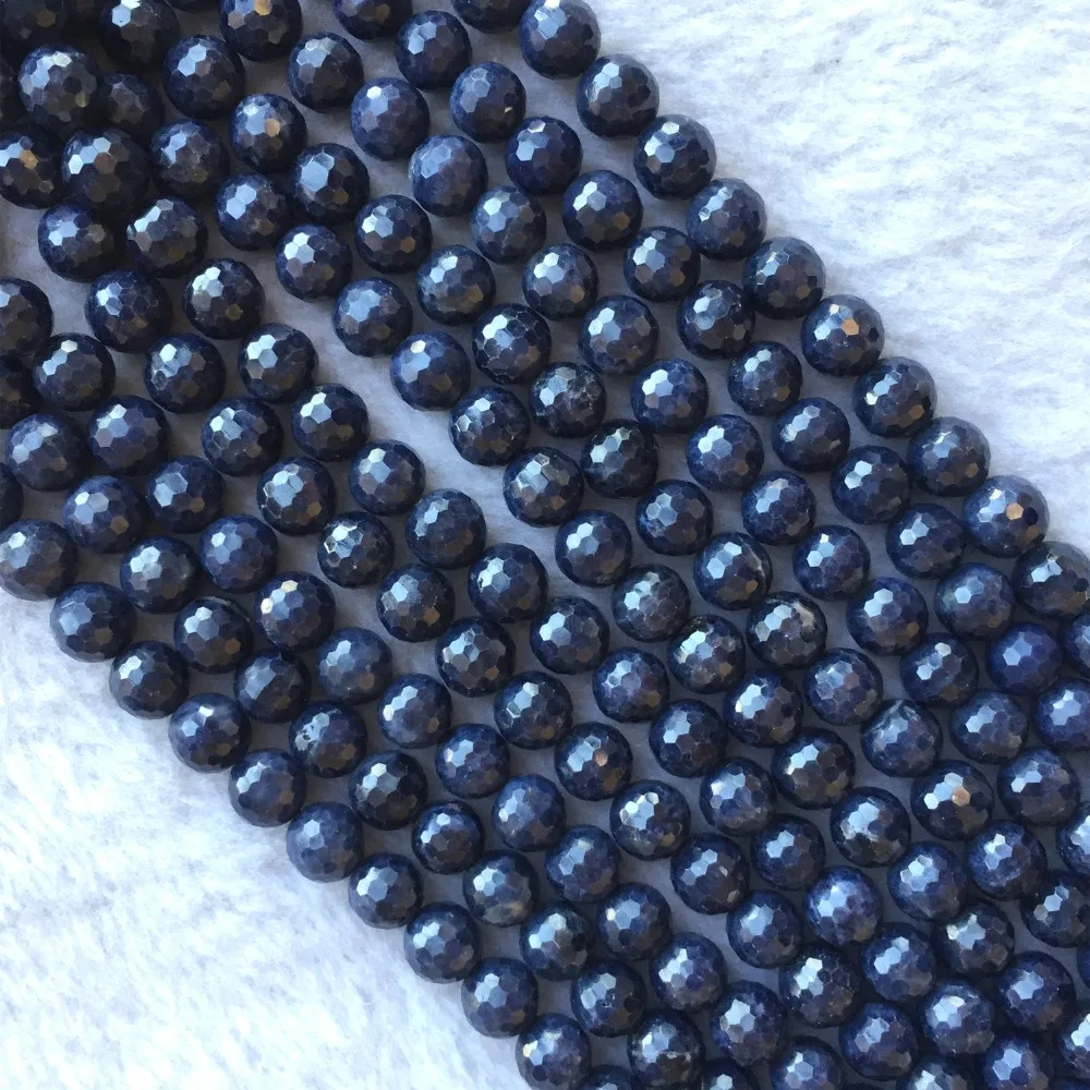 Wholesale Natural Genuine Dark Blue Sapphire Round Loose Faceted Beads 8mm 15" 05842 2
