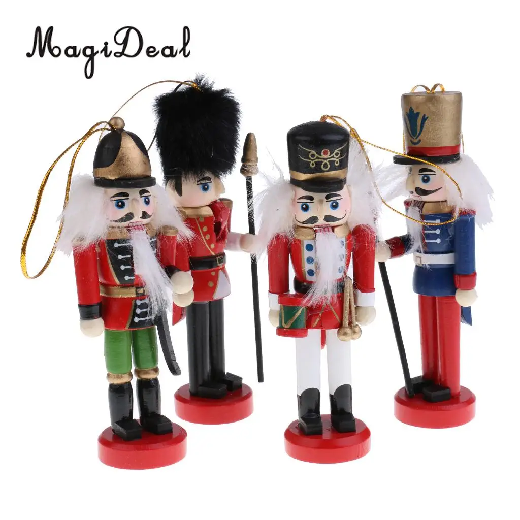 8Pcs 12cm Christmas Decorations Wooden Soldiers Nutcracker Puppets Figures Christmas Ornaments Home Office Table Desk Decor