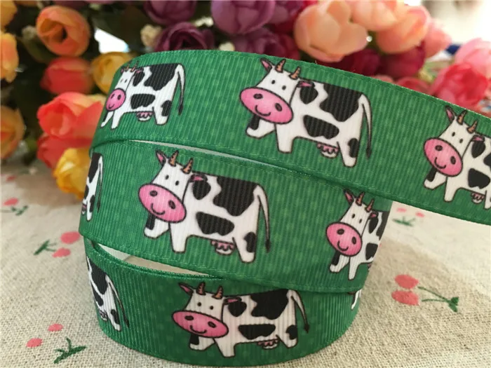 

15112855, new arrival 7/8'' 22mm 5 yards cow printed grosgrain ribbons cartoon ribbon hair accessories