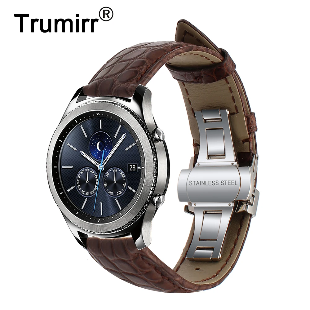 Genuine Crocodile Leather Watchband 22mm for Samsung Gear S3 Classic Frontier Watch Band Steel Butterfly Buckle Strap Wrist Belt Genuine Crocodile Leather Watchband 22mm for Samsung Gear S3 Classic Frontier Watch Band Steel Butterfly Buckle Strap Wrist Belt