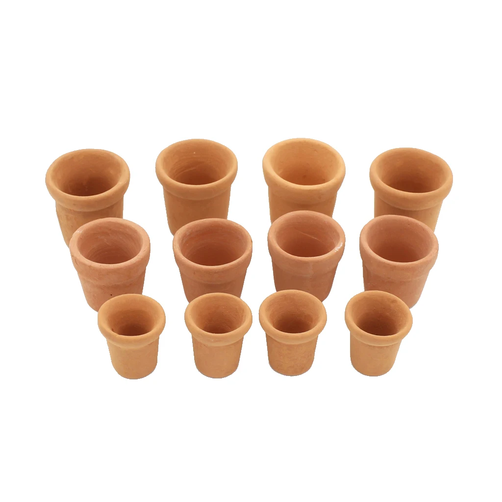 1:12 Scale 12 pcs Dollhouse Miniatures Ceramic Porcelain Flowerpots for Fairy Garden Plants Accessories 