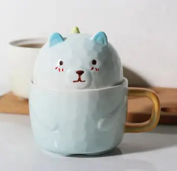 

1PC Creative Cartoon Ceramic Mug Bear Shaped Coffee Cups with Lid Handgrip Cute Milk Mugs Home Office Cups Drinkware NQ 007