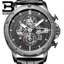 Швейцарские часы мужские роскошные брендовые наручные часы Бингер кварцевые мужские часы с кожаным ремешком хронограф Diver glowwatch B6009-4