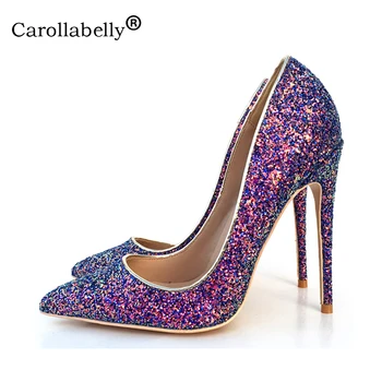 

Carollabelly Brand Shoes Purple Blue High Heels Glitter Wedding Shoes Woman High Heels Sexy Ladies Shoes Pointed Toe High Heel