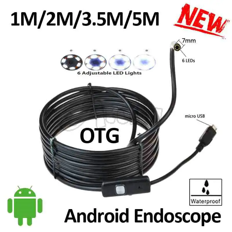 7mm Lens Android OTG USB Endoscope Camera 5M 3.5M 2M 1M Flexible Snake