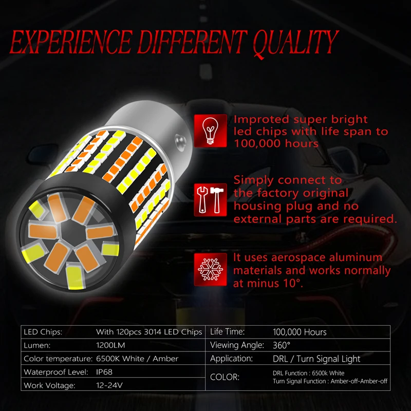TUINCYN 2 шт. двухцветные 1157 BAY15D Светодиодные лампы для автомобилей переключение оранжевый/белый светодиодные указатели поворота с функцией DRL 1200Lm