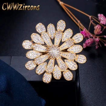 

CWWZircons Micro Pave Cubic Zirconia Flower Dubai Gold Color Big Statement Rings for Women Bridal Wedding Party Jewelry R133